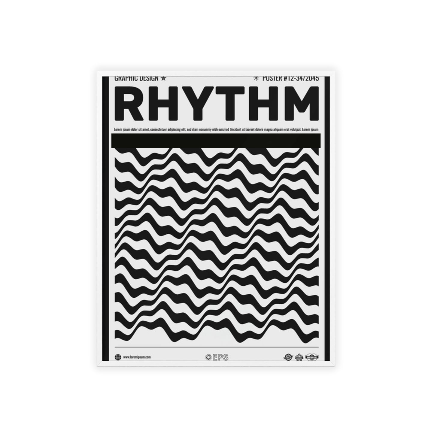 Rhythm Wave Art Poster with Wooden Frame — Black & White Modern Wall Print