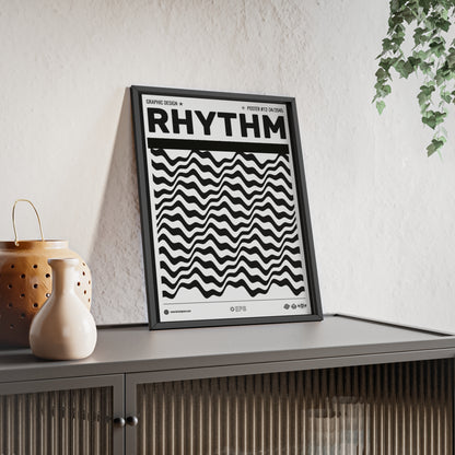 Rhythm Wave Art Poster with Wooden Frame — Black & White Modern Wall Print