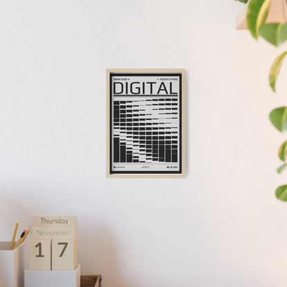 Digital Grid Poster with Wooden Frame — Modern Black & White Wall Art