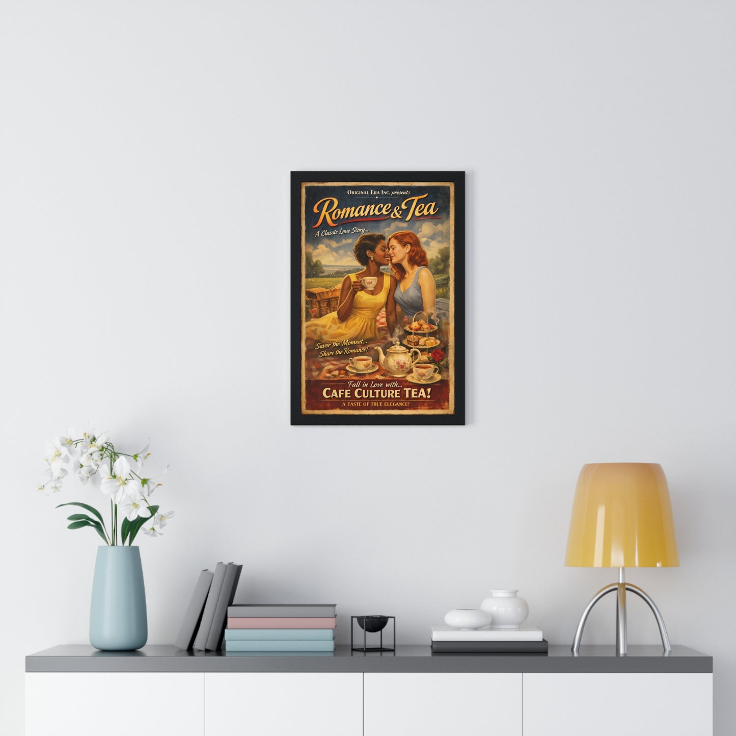 Romance & Tea Vintage Poster — Cafe Culture Tea Wall Art