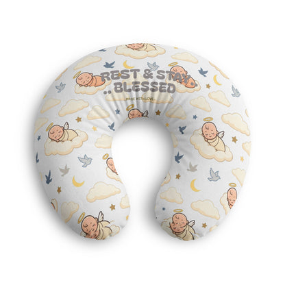 Nursing Pillow Cover — "Rest & Stay Blessed" Baby Cloud Print