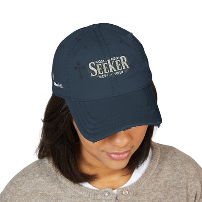 Seeker Embroidered Distressed Dad Hat — Vintage Faith Baseball Cap
