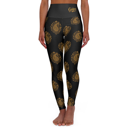 Accent Gold High-Waist Yoga Leggings — Metallic Shine Activewear