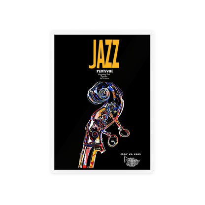 Jazz Festival Poster with Wooden Frame — Colorful Double Bass Art Print