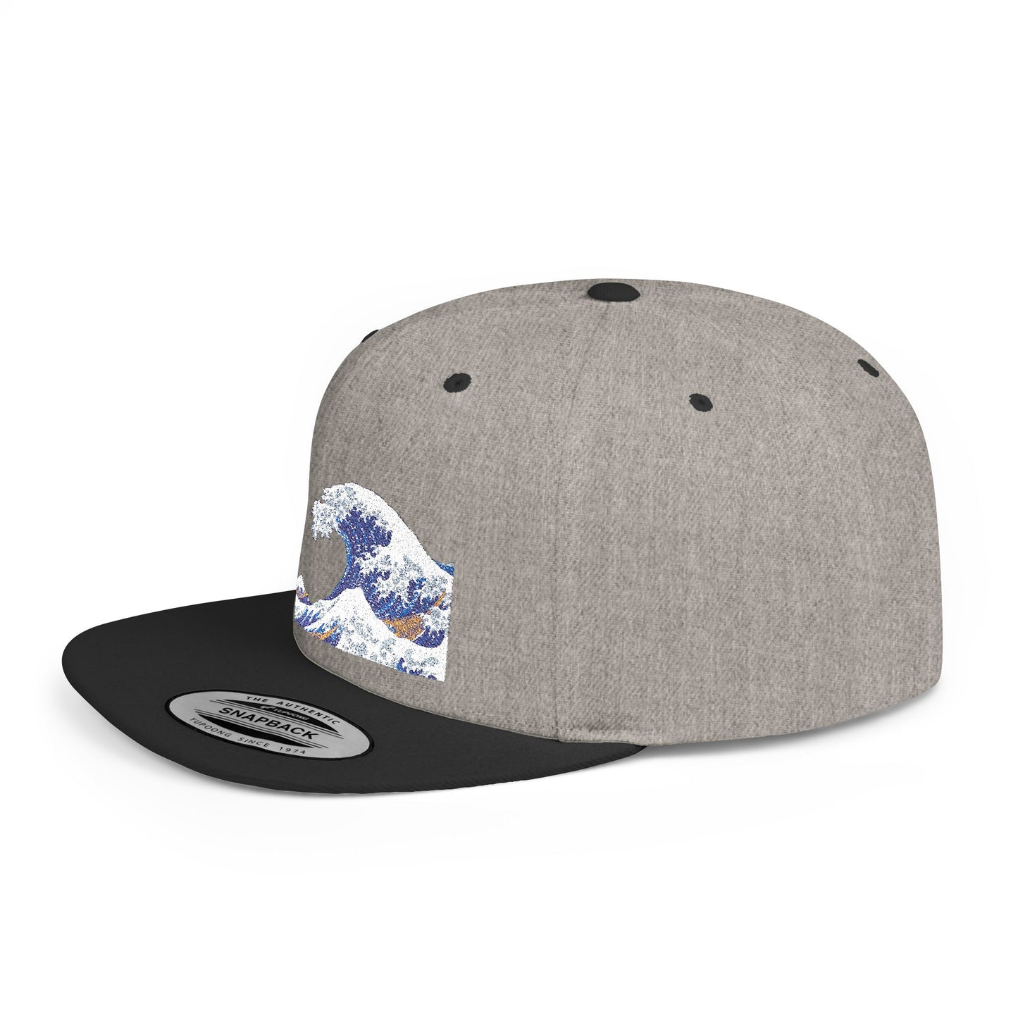 Snapback Hat — Blue Wave Japanese Art Flat-Bill Cap
