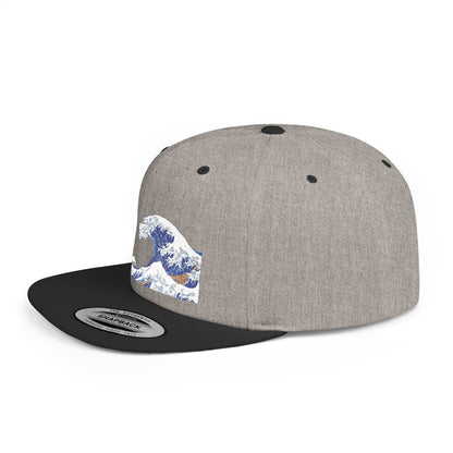 Snapback Hat — Blue Wave Japanese Art Flat-Bill Cap