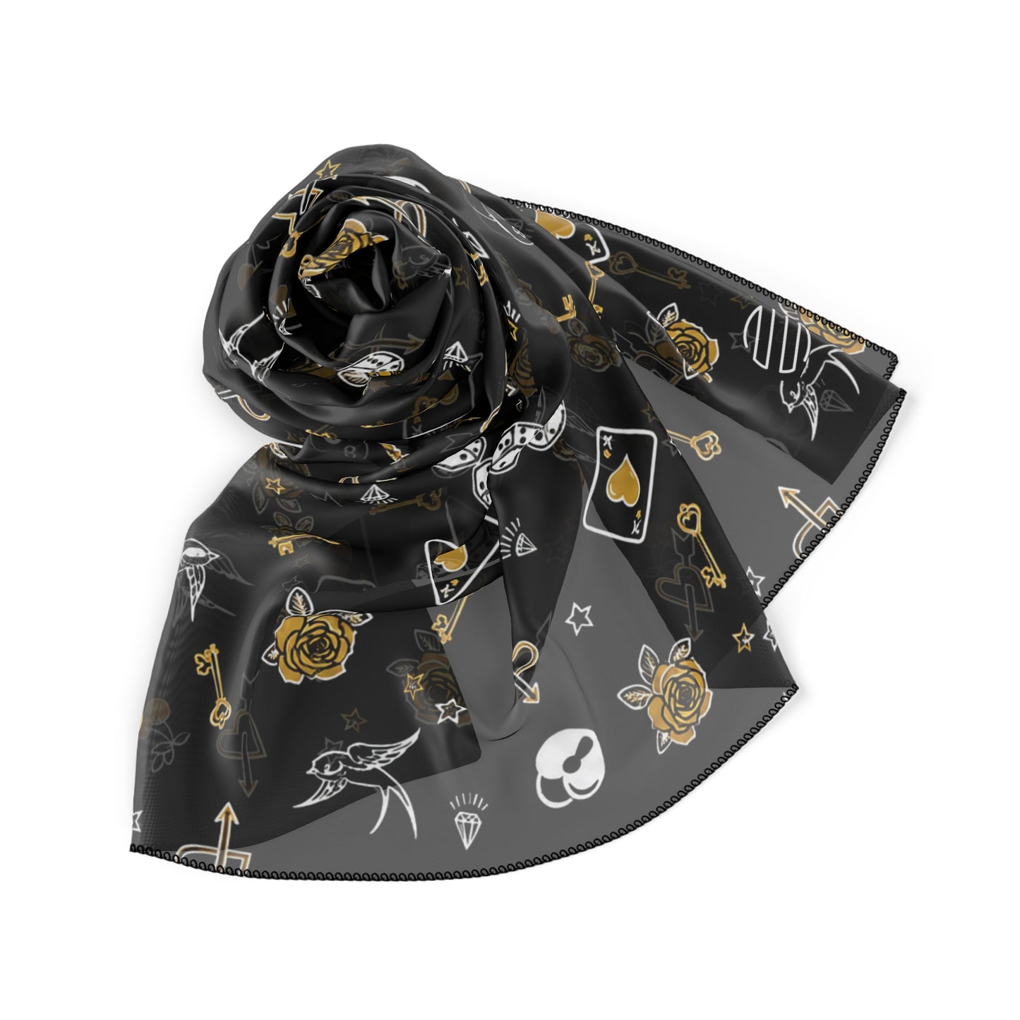 Game Of Love Silky Dark Scarf – Gothic Rose & Crystal Pattern