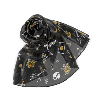 Game Of Love Silky Dark Scarf – Gothic Rose & Crystal Pattern