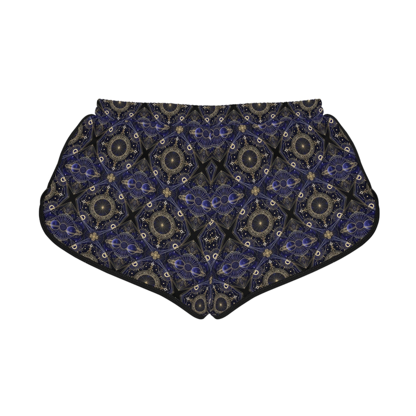 Boho Mosaic Women's Relaxed Shorts — Navy Gold Patterned Lounge & Festival Swim Cover-Up