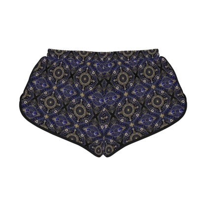Boho Mosaic Women's Relaxed Shorts — Navy Gold Patterned Lounge & Festival Swim Cover-Up