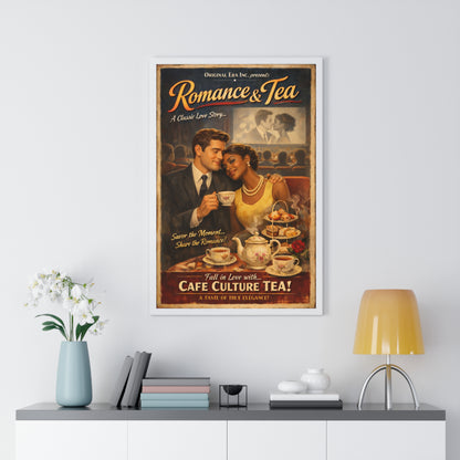 Romance & Tea Vintage Café Poster — Framed Wall Art