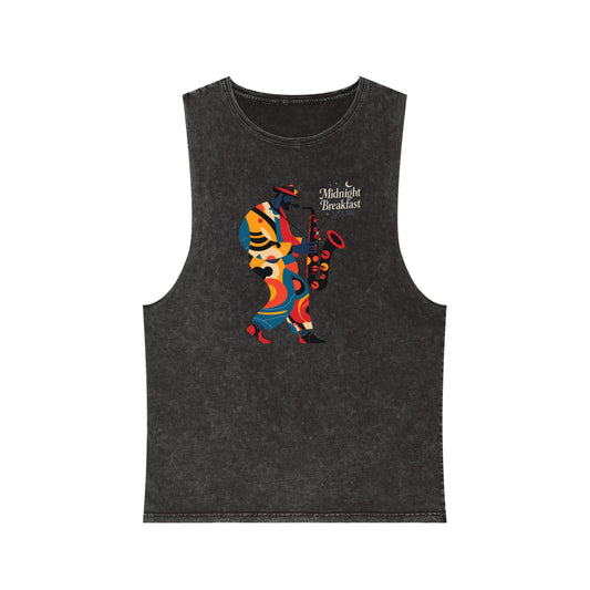 Midnight Breakfast Saxophone Silhouette Tank Top — Jazz Night Music Tee