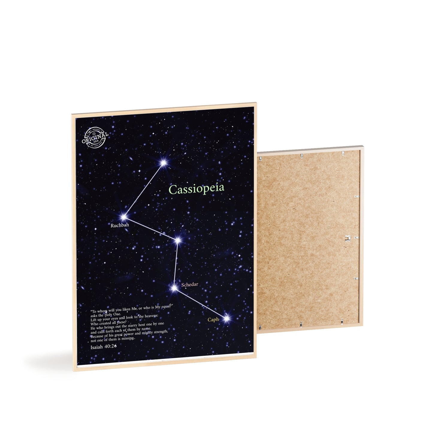 Cassiopeia Constellation Poster with Wooden Frame — Star Map Wall Art