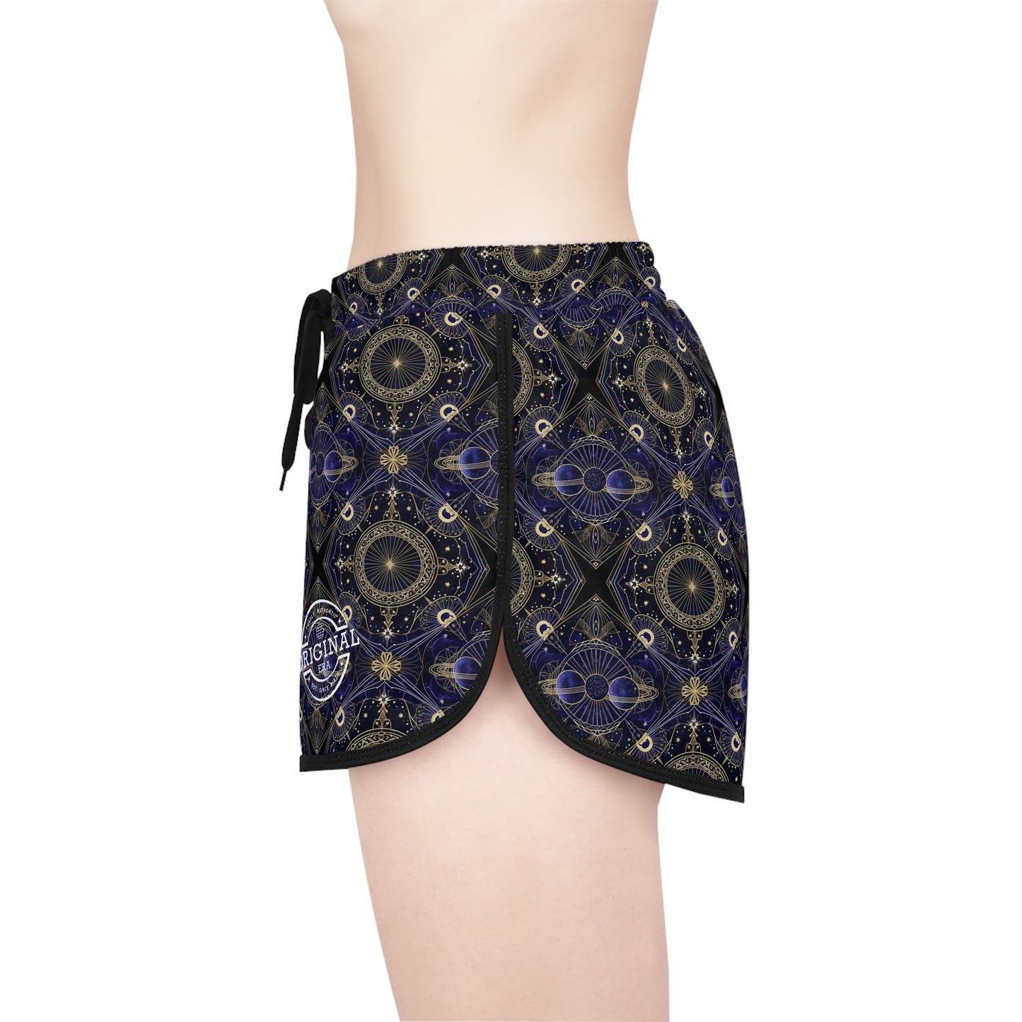 Boho Mosaic Women's Relaxed Shorts — Navy Gold Patterned Lounge & Festival Swim Cover-Up
