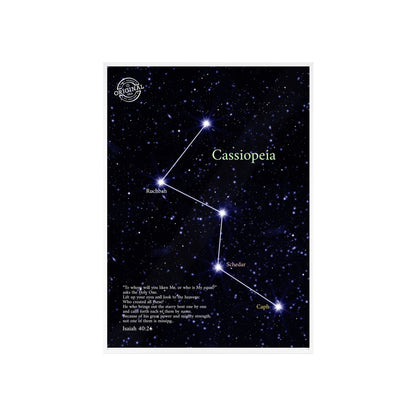 Cassiopeia Constellation Poster with Wooden Frame — Star Map Wall Art