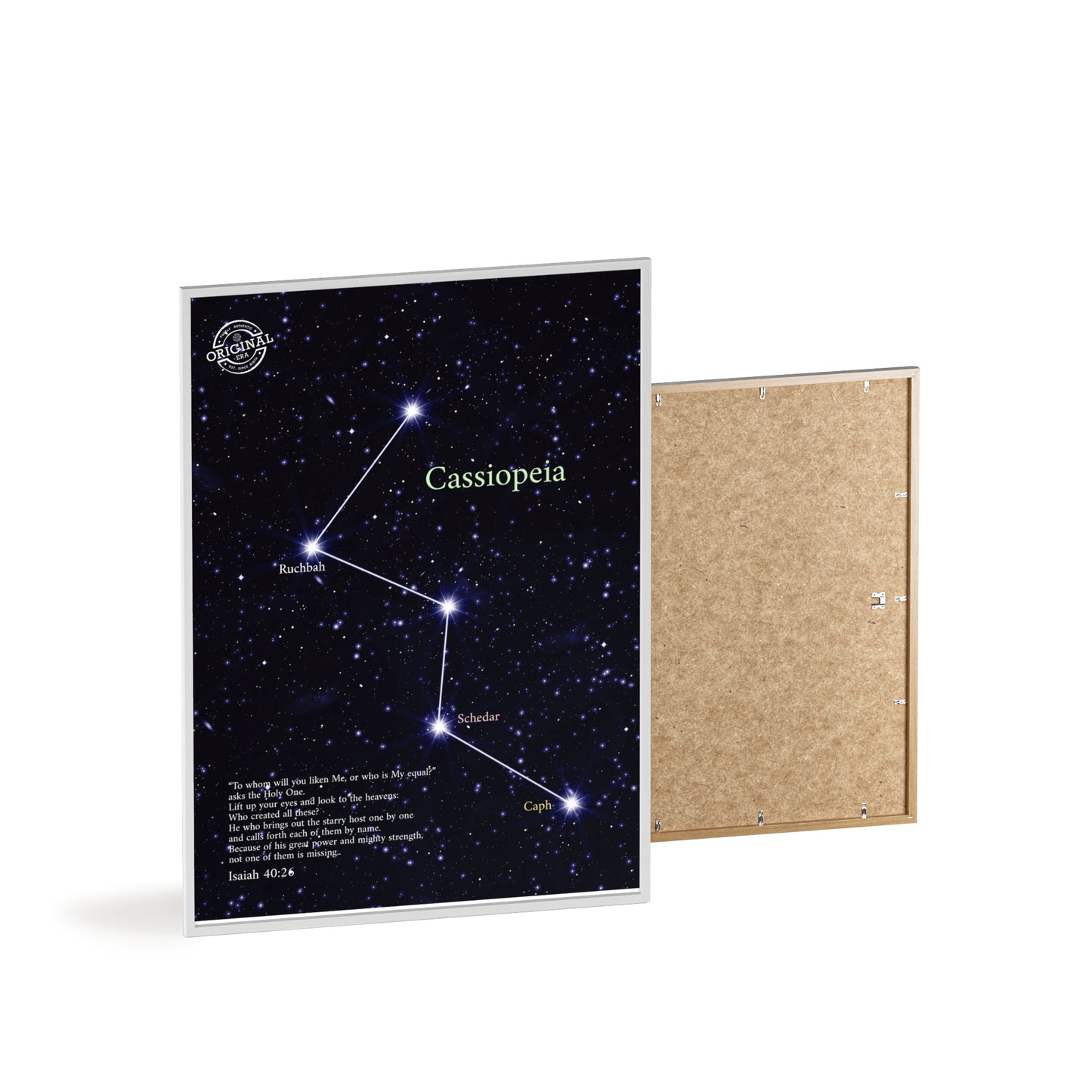 Cassiopeia Constellation Poster with Wooden Frame — Star Map Wall Art