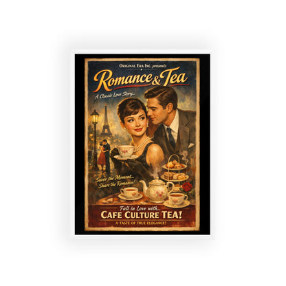 Romance & Tea Vintage Cafe Poster — Framed Wall Art
