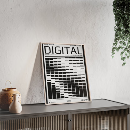 Digital Grid Poster with Wooden Frame — Modern Black & White Wall Art