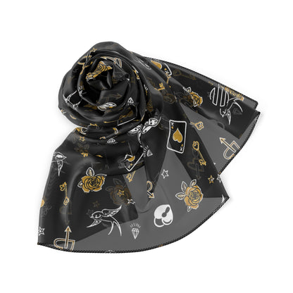 Game Of Love Silky Dark Scarf – Gothic Rose & Crystal Pattern