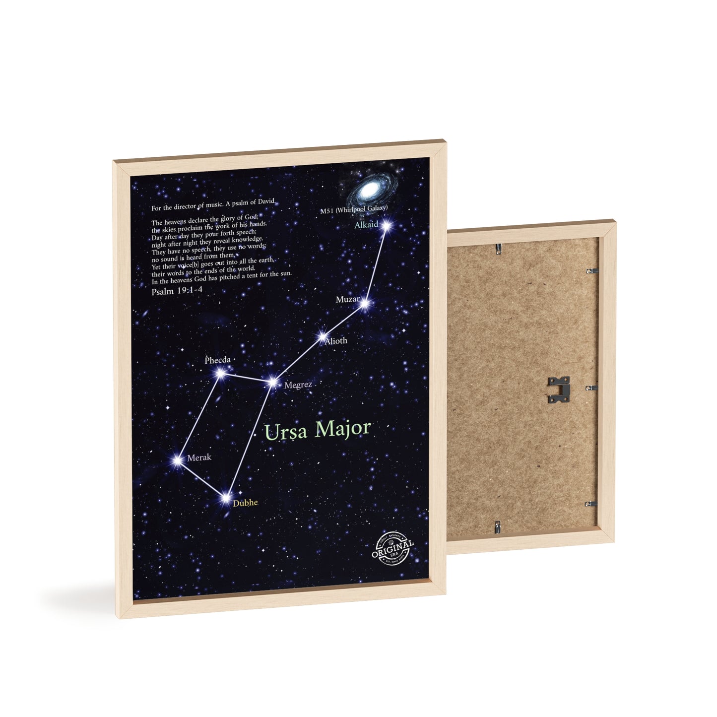Ursa Major Constellation Star Map Poster with Wooden Frame — Astrology Wall Art