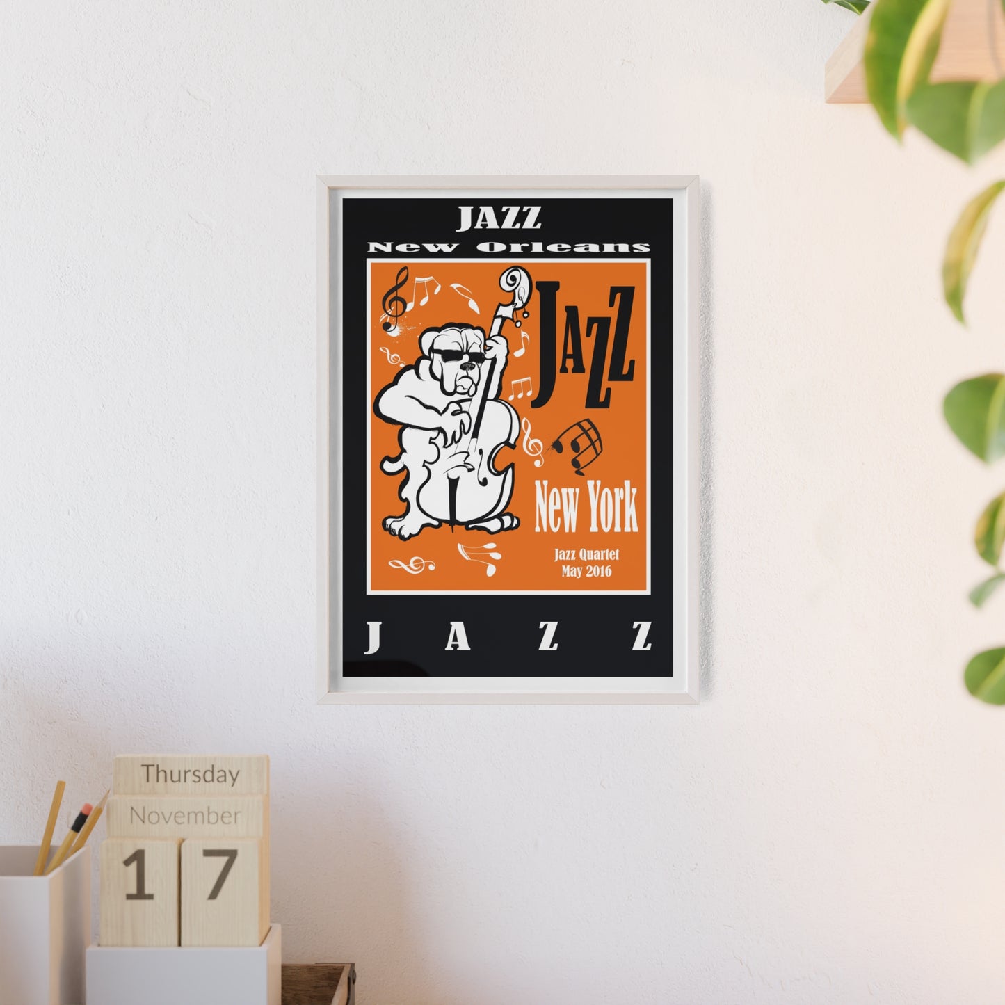 Jazz Poster with Wooden Frame — New Orleans/New York Music Print