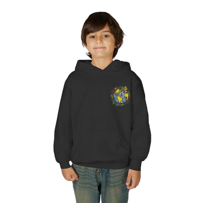 Youth Hoodie — Earth Floral Heart Graphic Kids Sweatshirt