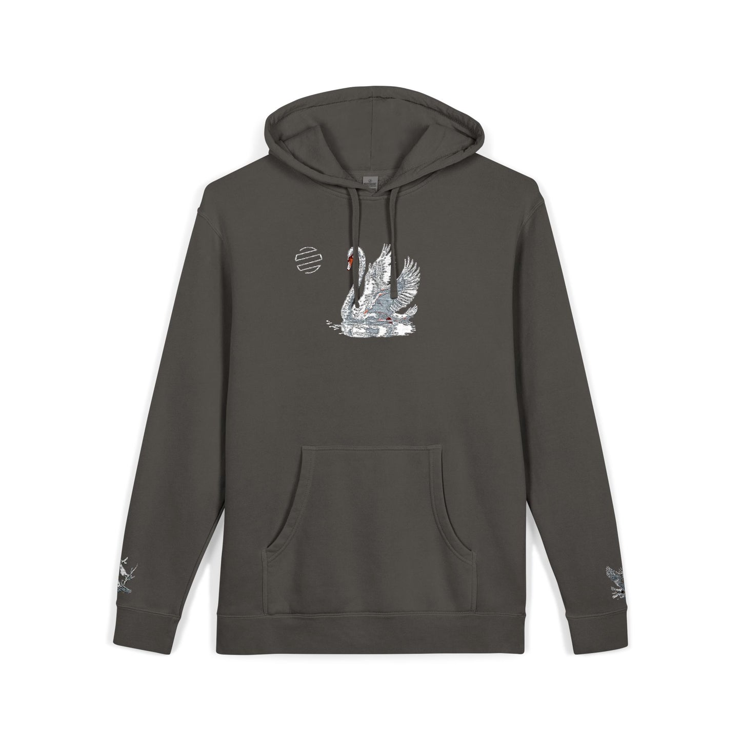 Embroidered Swan Graphic Hoodie — Vintage Pigment-Dyed