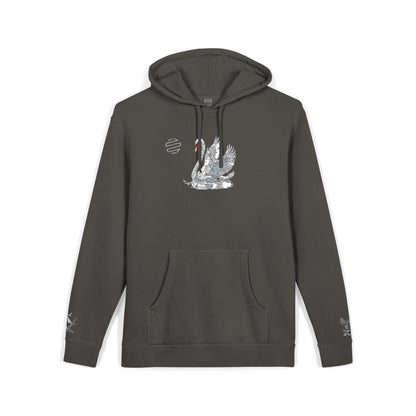 Embroidered Swan Graphic Hoodie — Vintage Pigment-Dyed