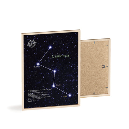 Cassiopeia Constellation Poster with Wooden Frame — Star Map Wall Art