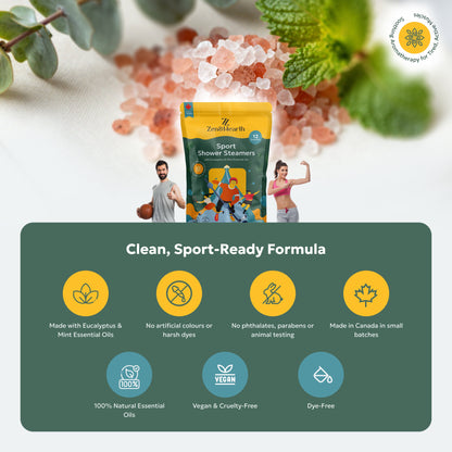 Zen & Hearth Sport Shower Steamers with Eucalyptus & Mint – Post-Workout Aromatherapy for Muscle Recovery & Sinus Relief | Made in Canada