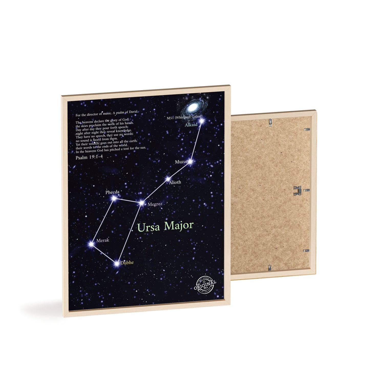 Ursa Major Constellation Star Map Poster with Wooden Frame — Astrology Wall Art