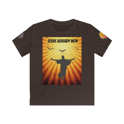Kids Christian T‑Shirt — "Jesus Already Won / Check the Scoreboard" Graphic Tee