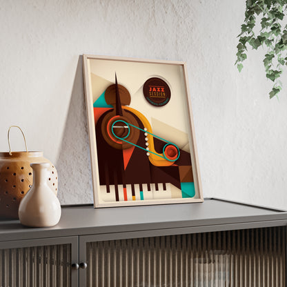 Jazz Session Poster with Wooden Frame – Retro Abstract Music Wall Art