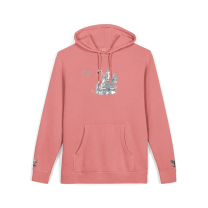 Embroidered Swan Graphic Hoodie — Vintage Pigment-Dyed