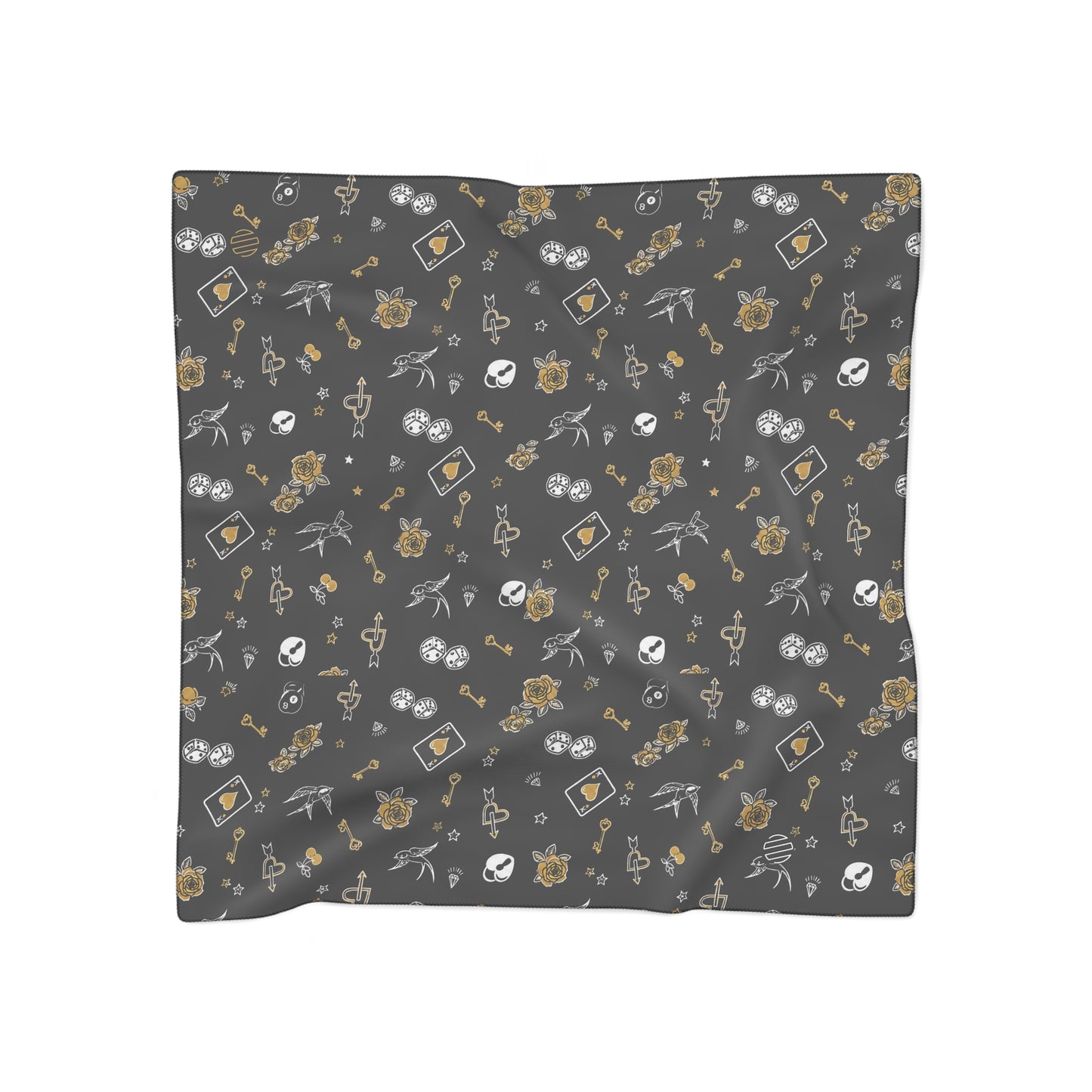 Game Of Love Silky Dark Scarf – Gothic Rose & Crystal Pattern