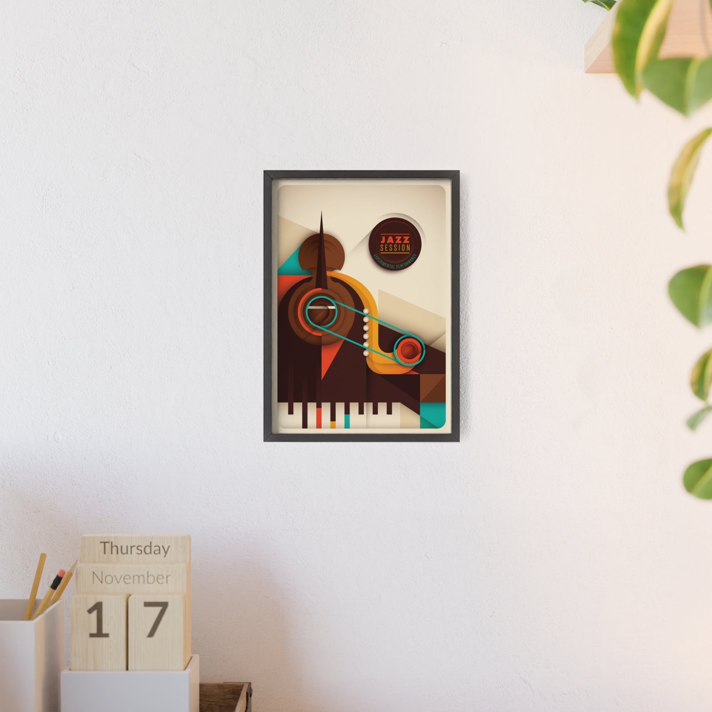 Jazz Session Poster with Wooden Frame – Retro Abstract Music Wall Art