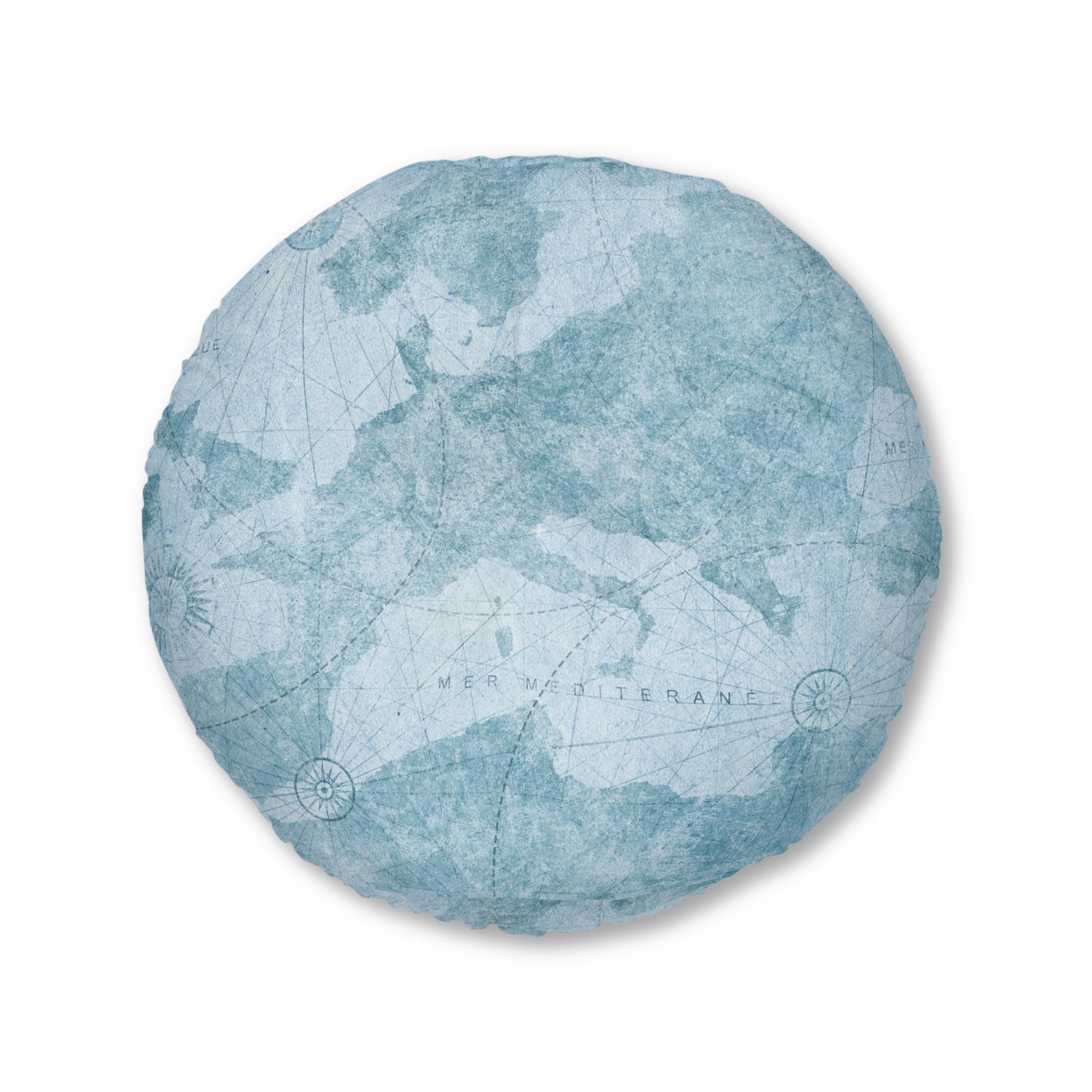 Coastal Map Round Tufted Floor Pillow