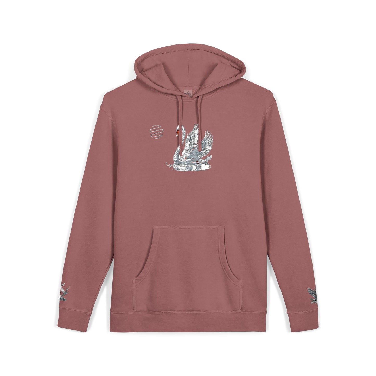 Embroidered Swan Graphic Hoodie — Vintage Pigment-Dyed