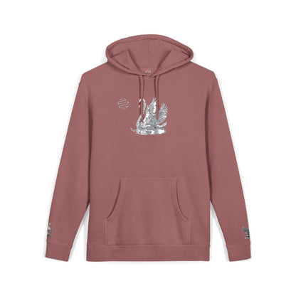 Embroidered Swan Graphic Hoodie — Vintage Pigment-Dyed