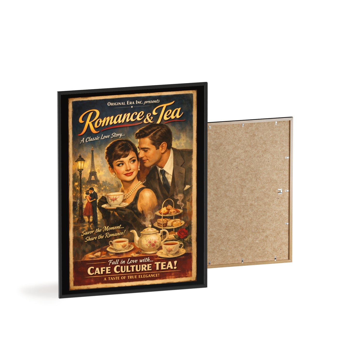 Romance & Tea Vintage Cafe Poster — Framed Wall Art