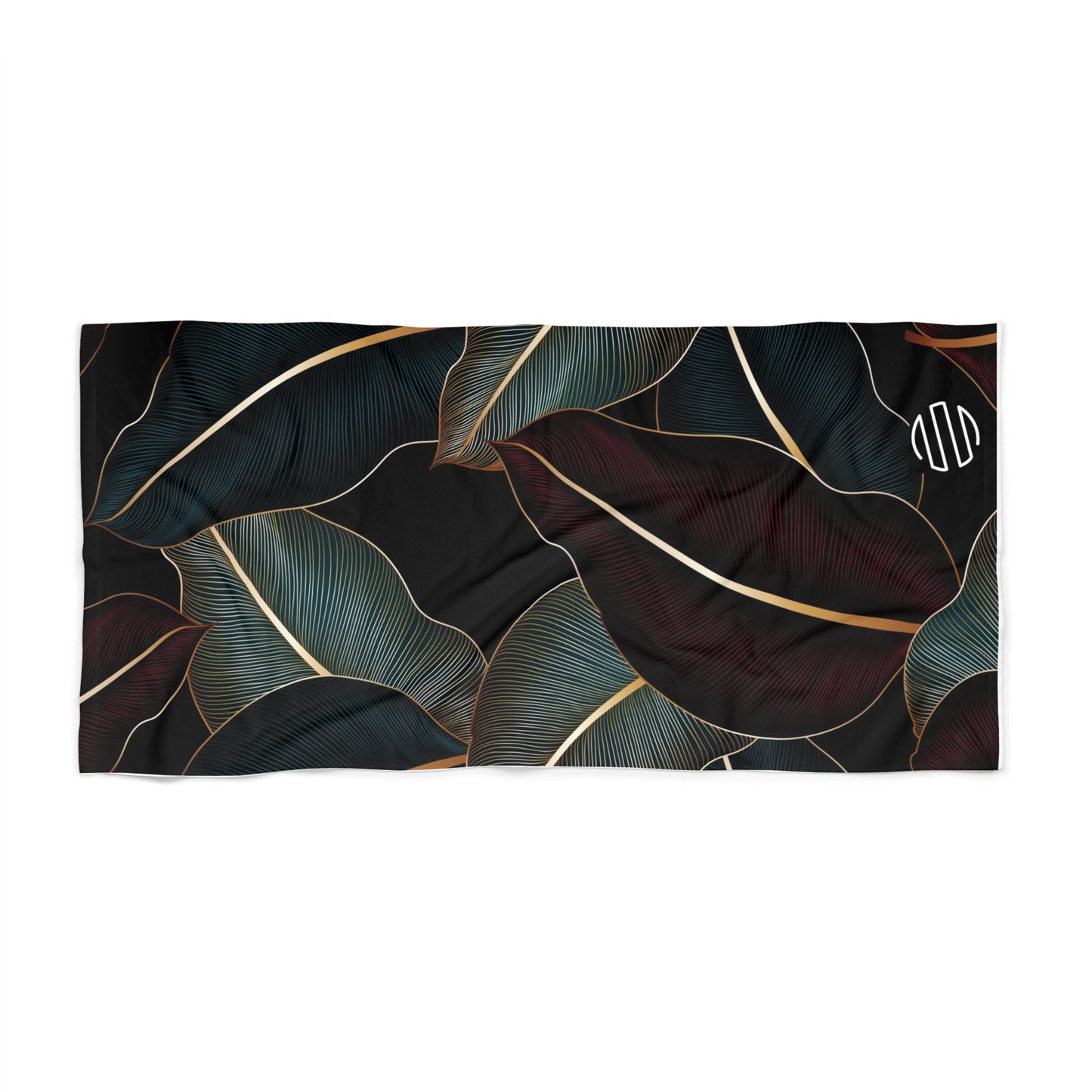 Tropical Midnight Leaf Beach Towel — Dark Botanical Pattern