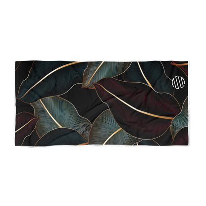 Tropical Midnight Leaf Beach Towel — Dark Botanical Pattern