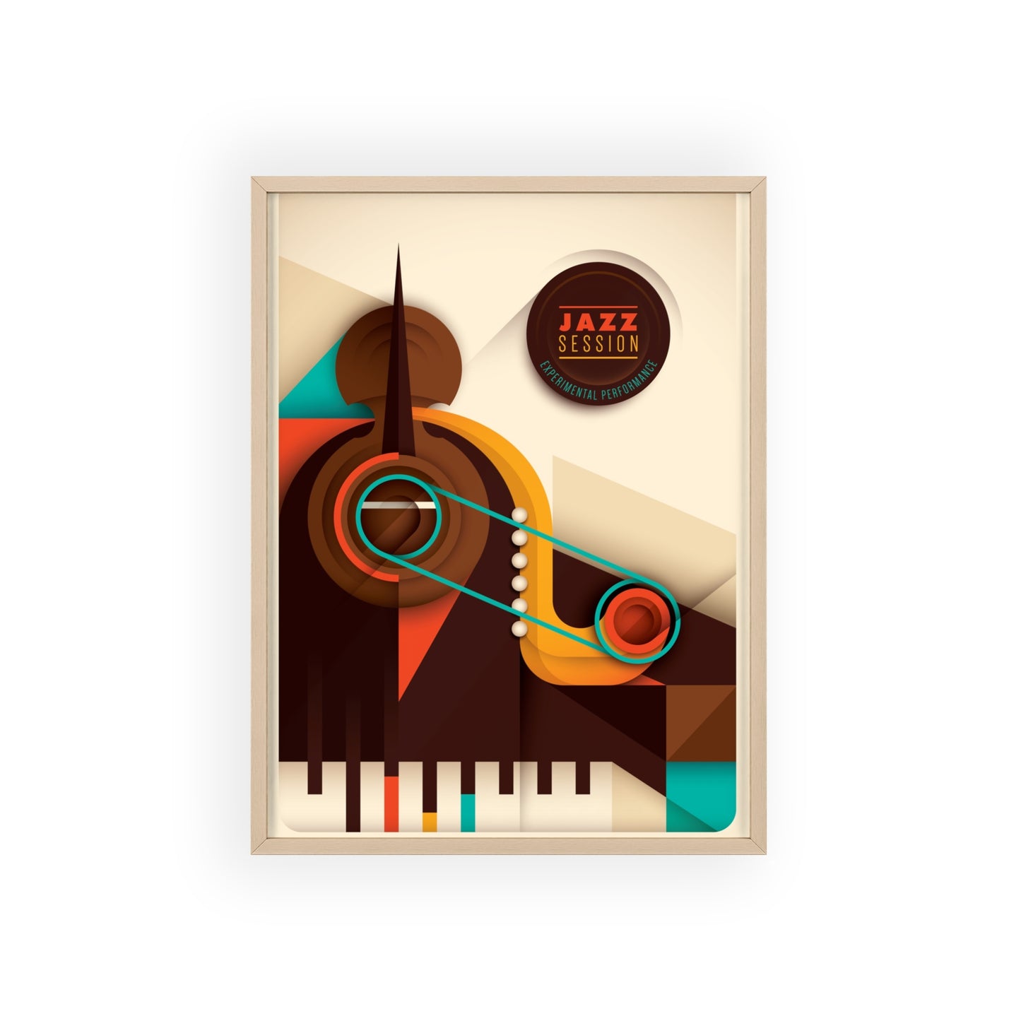 Jazz Session Poster with Wooden Frame – Retro Abstract Music Wall Art