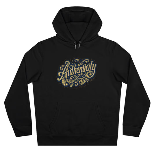 Authenticity Script Hoodie — 'Authenticity' Vintage Ornate Graphic Hooded Sweatshirt