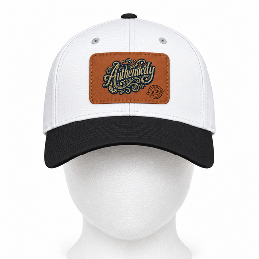 Authenticity Leather Patch Baseball Cap — Vintage Script Mid-Profile Hat