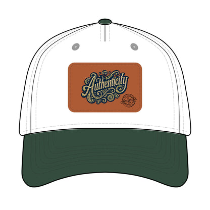 Authenticity Leather Patch Baseball Cap — Vintage Script Mid-Profile Hat