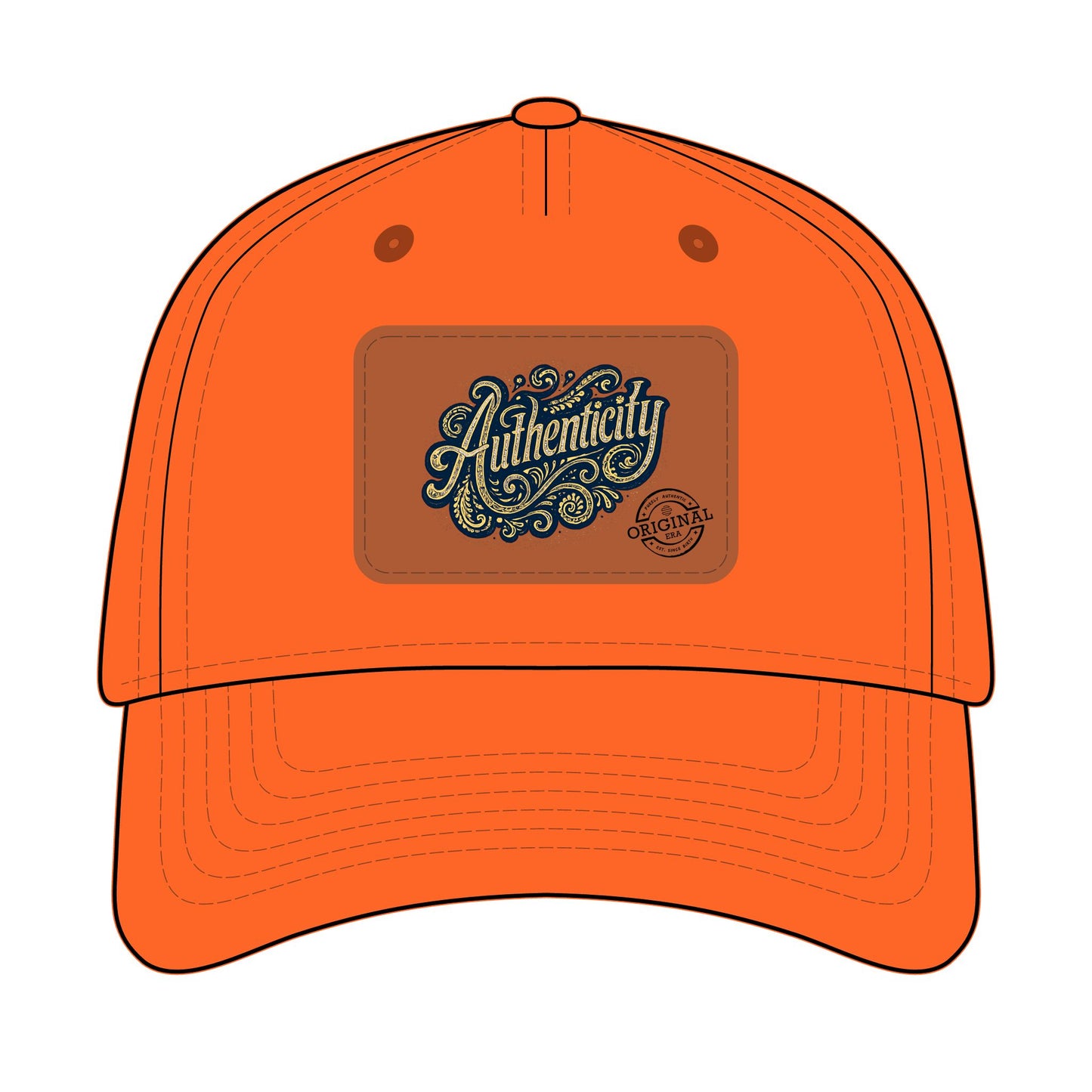 Authenticity Leather Patch Baseball Cap — Vintage Script Mid-Profile Hat