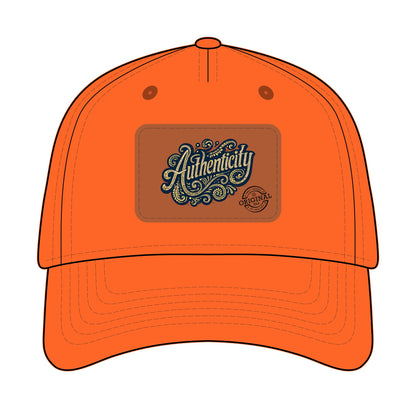 Authenticity Leather Patch Baseball Cap — Vintage Script Mid-Profile Hat
