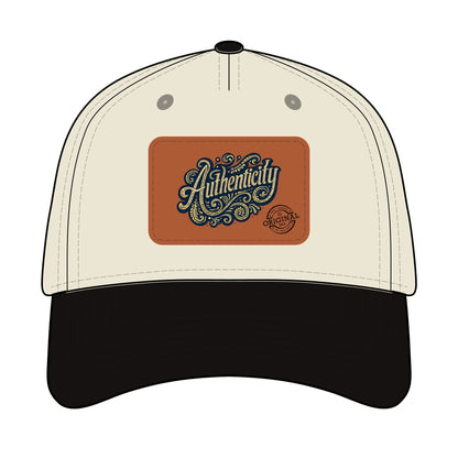 Authenticity Leather Patch Baseball Cap — Vintage Script Mid-Profile Hat