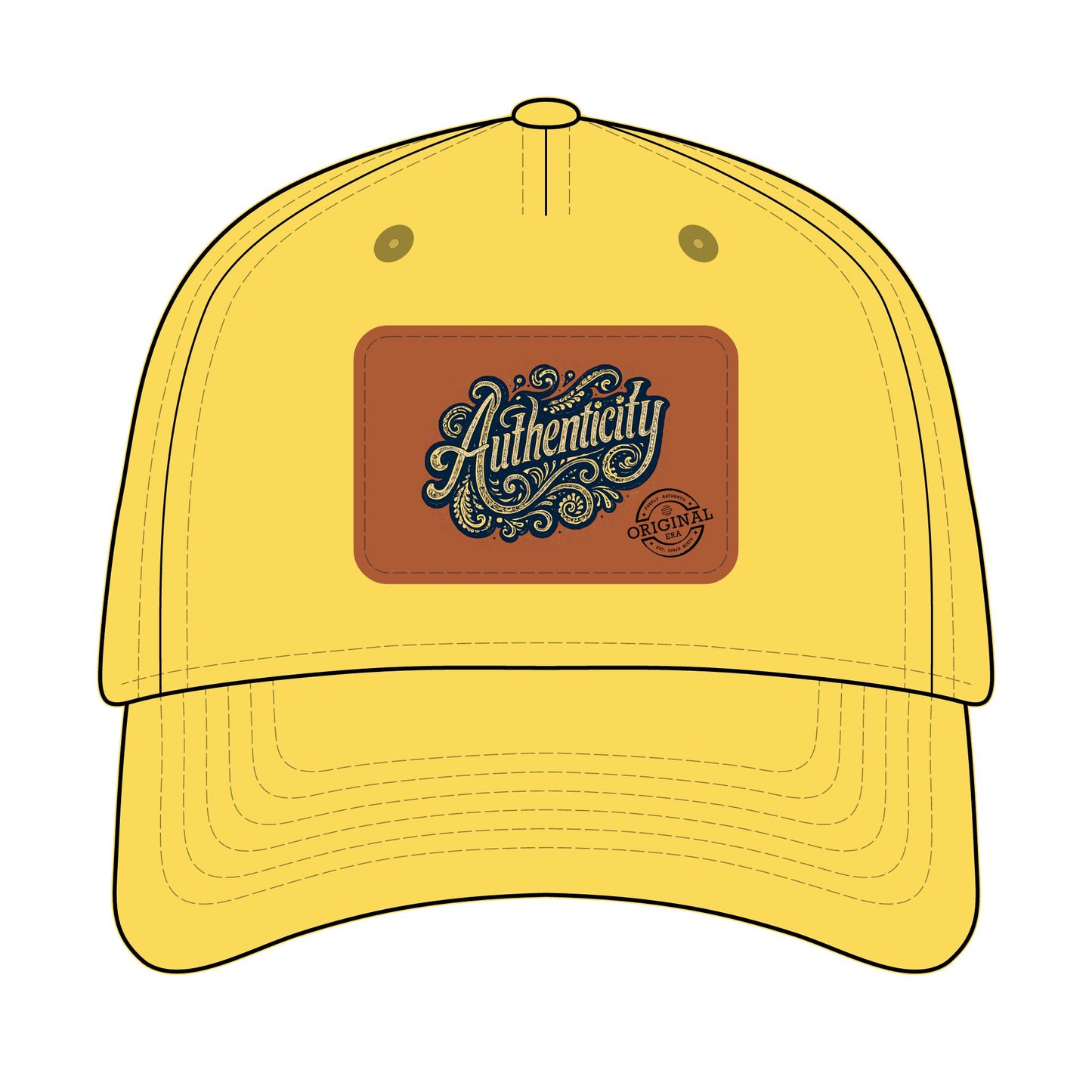 Authenticity Leather Patch Baseball Cap — Vintage Script Mid-Profile Hat